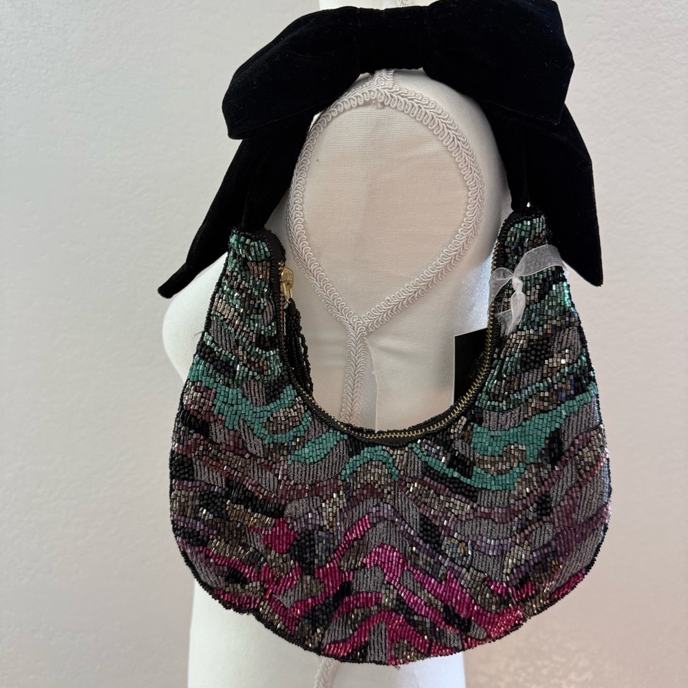 FROM INDIA TO YOU Hand- Embellished Beaded bow multicolor women’s shoulder Bag.